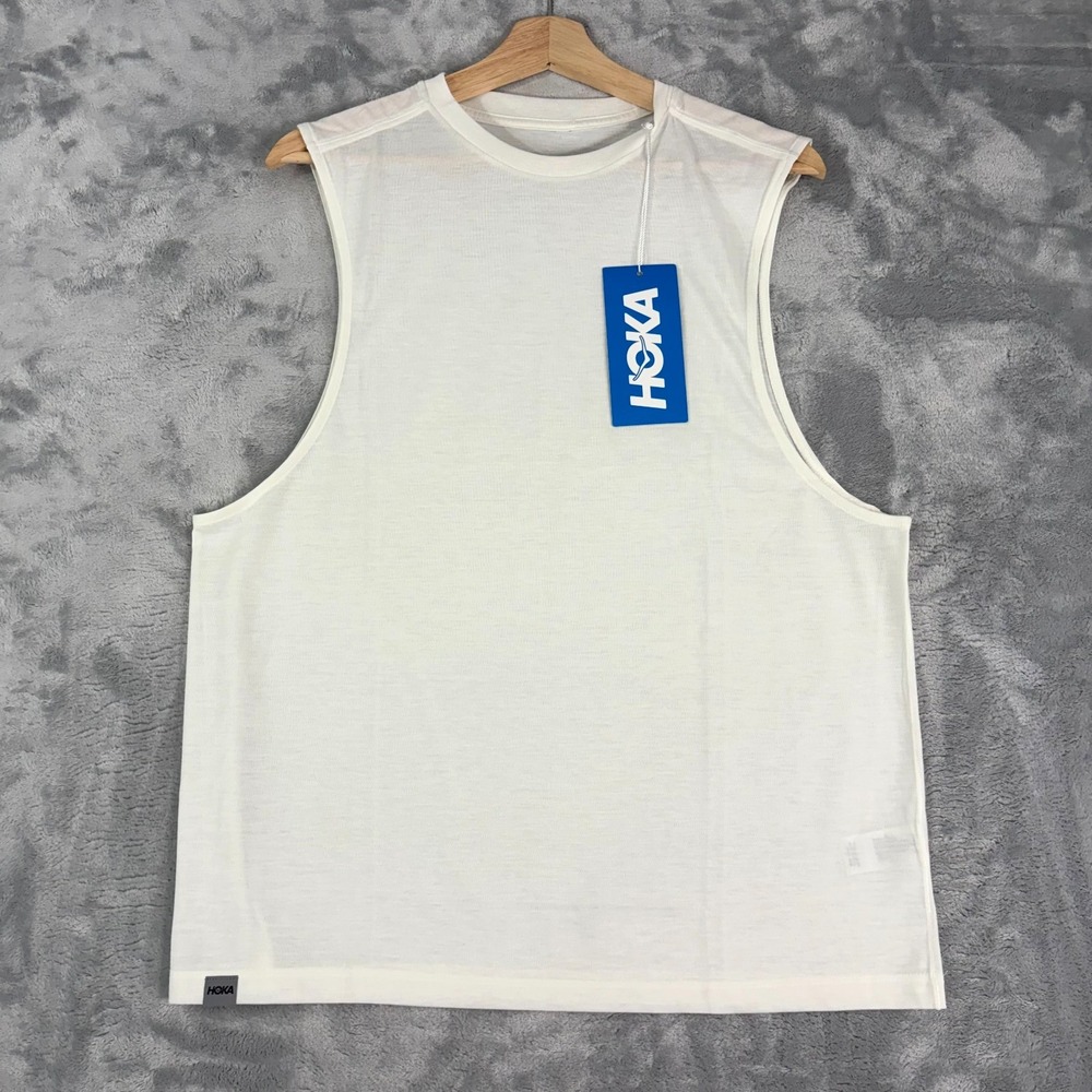 Hoka U GlideTech Sleeveless Tank Unisex Size Small White DriRelease Lightweight